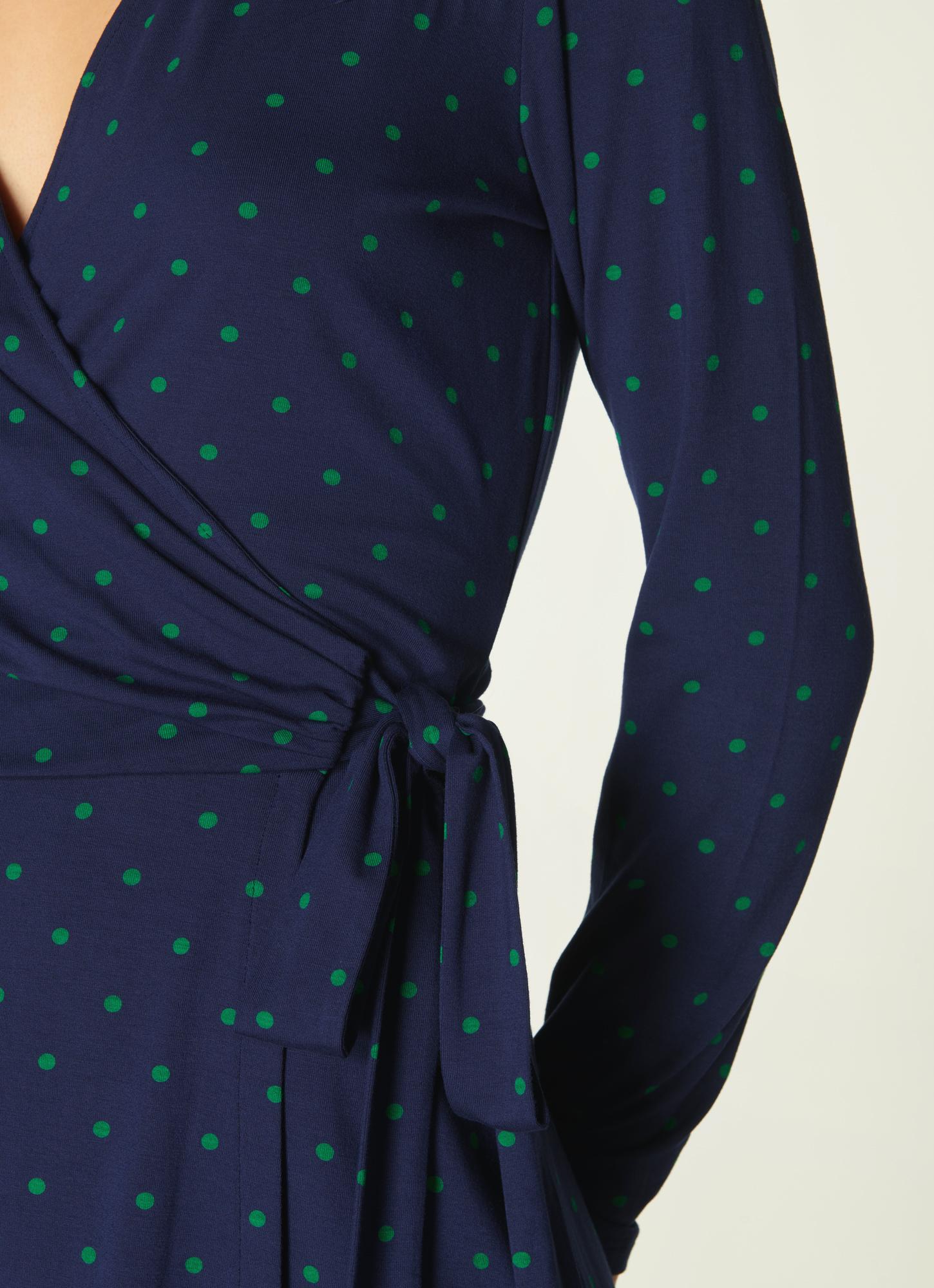 Khloe Navy and Green Spot Jersey Wrap Dress|Clothing|L.K.Bennett